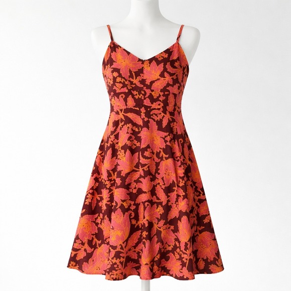 LOFT | Dresses | Loft Womens Size 6 Tropical Floral Print Midi Dress Pink Brown Adjustable Straps